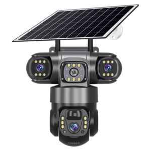 PTZ Outdoor Wireless Solar Security Camera with 3 Lenses