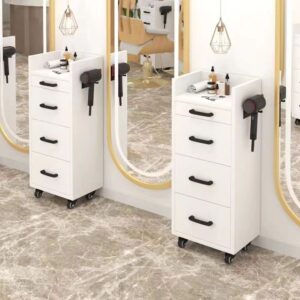 Professional White Metal Rolling Salon Trolley Cart for Spa, Facial & Hairdressing