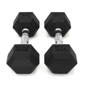 Hexagonal Rubber Dumbbell Set with Rack – 2.5kg to 20kg
